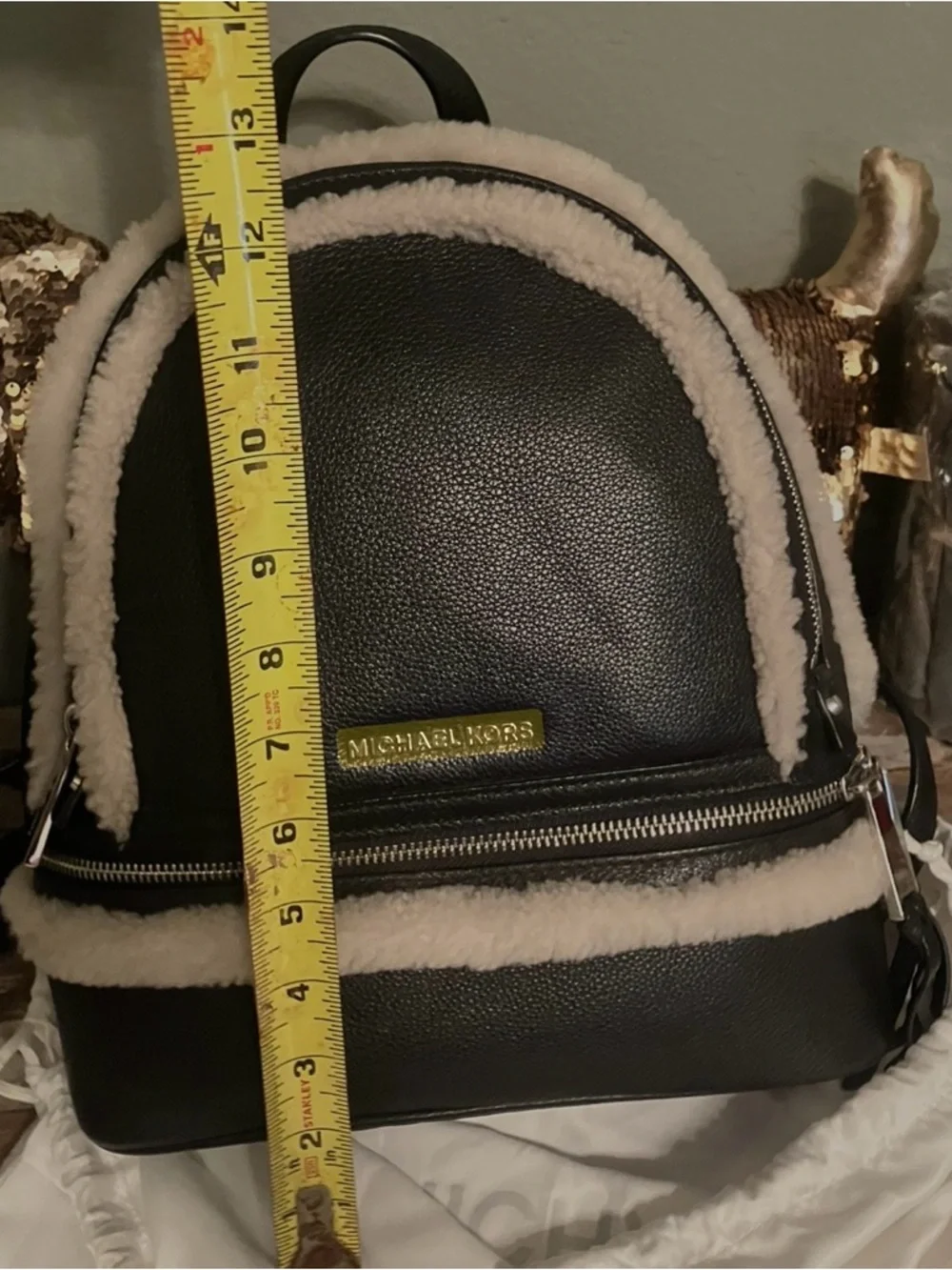 Michael Kors Black Mini Backpack with Cream Shearling Trim - Picture 2 of 4
